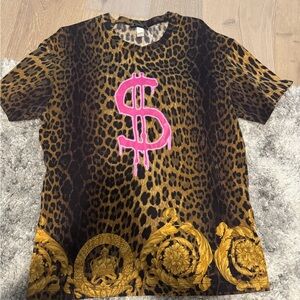 Versace Leopard Print T-Shirt with Pink Dollar Sign